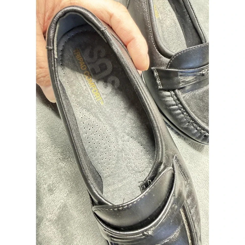 SAS Shoes Womens Size 5.5‎ Black Leather Tripad Comfort Wedge Loafers Slip On